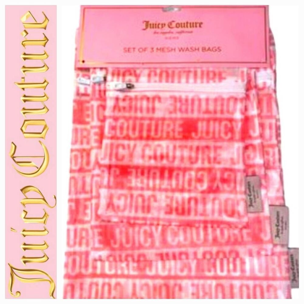 Juicy Couture Home Block Logo Set of 3 Mesh Wah Bags